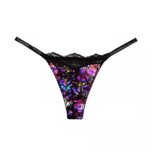 NWT Victoria’s Secret moody floral thong with lace and shine straps size S - Picture 1 of 5